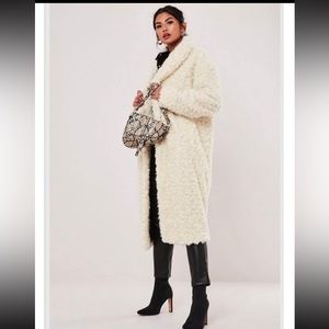 NWT cream borg teddy curly shawl collar coat